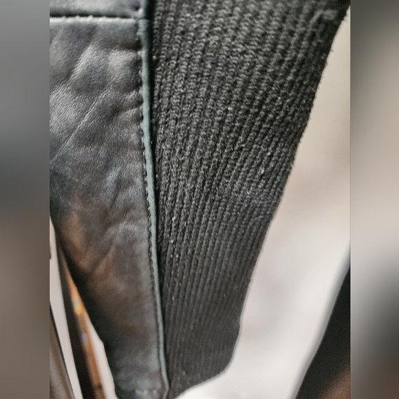 Michael Kors Leather Moto Jacket Womens L Black Knit Wing Collar Biker Coat. - Picture 5 of 9